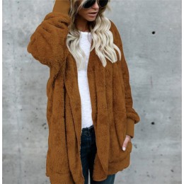S-5XL piel sintética oso de peluche abrigo chaqueta mujer moda abierta puntada invierno abrigo con capucha mujer manga larga cha