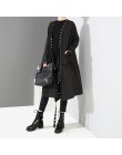 2019 estilo coreano mujeres chaqueta negra sólida muy larga diseño abierto largo cinta cosida agujeros de Metal mujer elegante c