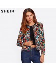 SHEIN prensa botón Placket chaqueta botánica chaqueta de otoño para mujer Multicolor sin cuello una chaqueta elegante