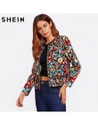 SHEIN prensa botón Placket chaqueta botánica chaqueta de otoño para mujer Multicolor sin cuello una chaqueta elegante