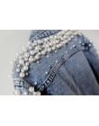 Primavera y otoño de las mujeres básicos Abrigos Mujer chaqueta de Denim con perlas de moda Jeans abrigo suelto de manga larga c