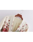 2018 mujeres Vintage Retro rojo estampado Floral Kimono traje chaqueta señoras cintura bowknot sashes Outwear negocios casual De