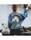 2019 otoño bordado flor vaquero abrigo suelto Mujer Denim Jeans Chaqueta Mujer Streetwear novio Tallas grandes