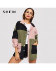 SHEIN Casual Multicolor corte y coser bolsillo frontal PANA único Breasted abrigo otoño mujer moderna abrigo