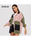 SHEIN Casual Multicolor corte y coser bolsillo frontal PANA único Breasted abrigo otoño mujer moderna abrigo