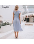 Simplee Vintage mujer vestido largo vestido de lino azul elegante vestido de verano vestido Casual 2019 algodón de moda mujer pl