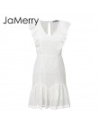 JaMerry Vintage blanco encaje algodón bordado mujeres vestido con volantes Primavera Verano mini vestido Sexy Fiesta vestidos co