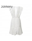 JaMerry Vintage blanco encaje algodón bordado mujeres vestido con volantes Primavera Verano mini vestido Sexy Fiesta vestidos co