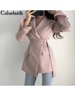 Nueva chaqueta para mujer de otoño invierno 2019 colorfai de oficina para mujer con cordones Formal Outwear elegante sólido Rosa