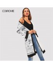 COLROVIE Beige Panel de impresión de letras abierto frente Casual prendas de vestir exteriores mujer 2019 primavera Streetwear m