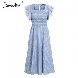 Simplee Vintage mujer vestido largo vestido de lino azul elegante vestido de verano vestido Casual 2019 algodón de moda mujer pl