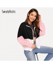 SweatyRocks Athleisure elástico borde Color bloque cazadora chaqueta ropa activa soporte Collar 2018 otoño Zip Up mujeres Casual