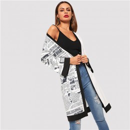 COLROVIE Beige Panel de impresión de letras abierto frente Casual prendas de vestir exteriores mujer 2019 primavera Streetwear m