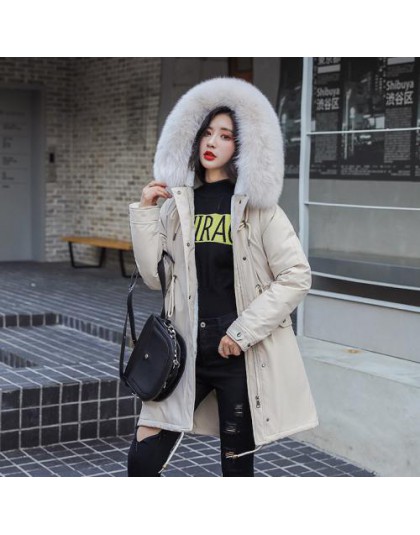 2019 algodón forro abrigo cálido y chaqueta impermeable mujeres más tamaño Delgado largo abrigo femenino invierno gran piel con 