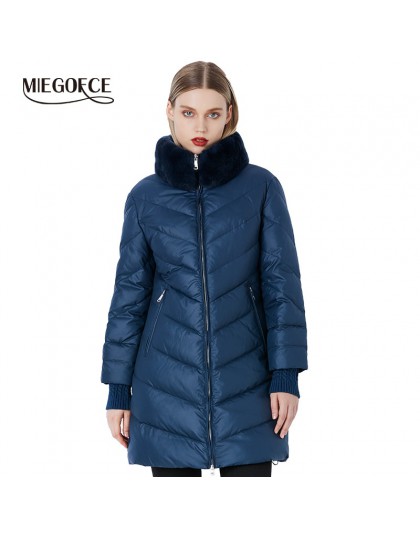 Chaqueta de abrigo de invierno miegfce 2019 para mujer, abrigo grueso a prueba de viento, con cuello de piel de conejo de estilo