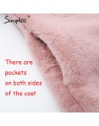 Simplee elegante Rosa peludo abrigo de piel sintética para mujer streetwear otoño invierno cálido plush teddy abrigo femenino de