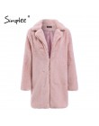 Simplee elegante Rosa peludo abrigo de piel sintética para mujer streetwear otoño invierno cálido plush teddy abrigo femenino de