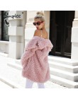 Simplee abrigo de piel sintética de invierno cálido para mujer moda streetwear tallas grandes abrigo largo femenino 2018 Rosa ca