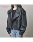 Aelegantmis negro corto suelto Pu chaqueta de cuero otoño invierno suave chaqueta de cuero de imitación de calle Casual chaqueta