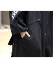 XITAO Spliced talla grande gabardina negra para mujeres Marea Larga estampado Streetwear Sudadera con capucha Casual mujer abrig