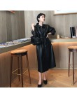LANMREM 2019 nueva moda de Primavera de tipo largo de cuero PU abrigo largo suelto de un solo pecho ropa de mujer negra YG625