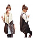 Chaleco largo de lana a la moda de invierno Chaleco de mujer Chaleco de piel de ante Chaleco de solapa sin mangas chaqueta de ab