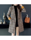 2019 Otoño Invierno lana mujer bolsillos a cuadros mezcla trabajo de oficina abrigos largos moda marca señora delgada solapa man