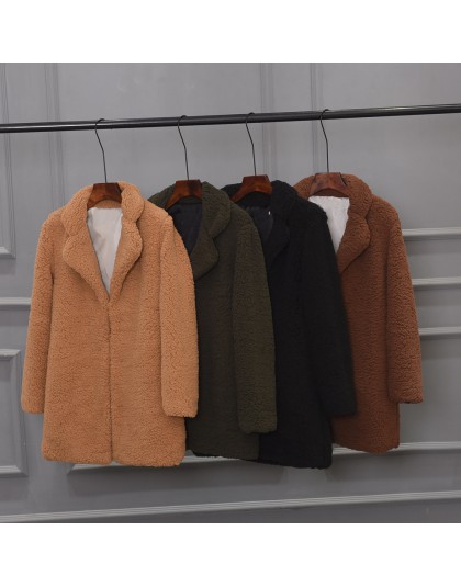 2019 abrigo de piel sintética para mujer abrigo cálido de felpa cuello de muesca chaqueta de piel suelta abrigo de invierno cárd