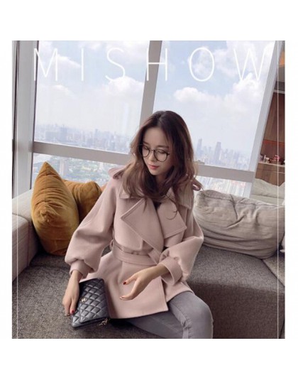 Mishow 2019 invierno mujer Turn Down Collar Slim elegante chaquetas linterna manga mujer corto mezcla abrigo MX17C9514