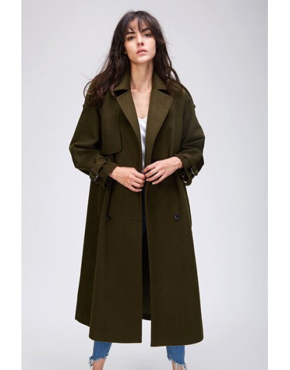 JAZZEVAR 2019 otoño invierno nuevas mujeres Casual lana mezcla gabardina gran tamaño doble Breasted X-Long abrigo con cinturón 8