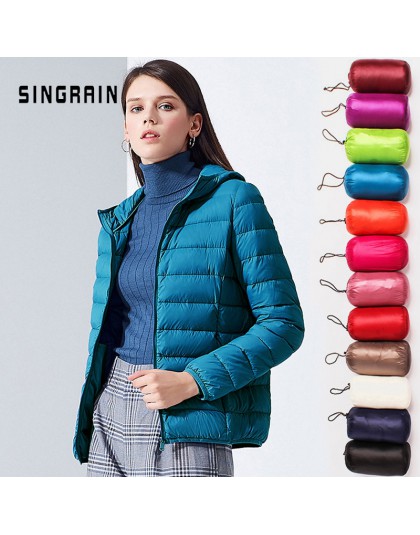 SINGRAIN mujeres chaqueta con capucha 95% pato cálido abrigo sólido portátil prendas de vestir exteriores de gran tamaño Ultra l