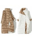 Invierno blanco pato abajo chaquetas acolchadas doble desgaste abajo abrigo mujer moda elegante doble pecho largo Parka abrigo f