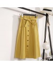 Verano otoño Faldas Mujer 2018 Midi hasta la rodilla coreano elegante botón falda de cintura alta Mujer plisada falda escolar