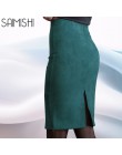 Sainishi Super ofertas mujeres gamuza Color sólido lápiz Falda Mujer primavera otoño básica alta cintura Bodycon Split rodilla l