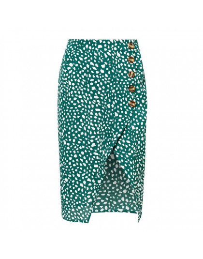 Conmoto alta cintura Split Midi Faldas Mujer botón verde leopardo Dot estampado Casual Chic verano falda Sexy alta moda Boho fal