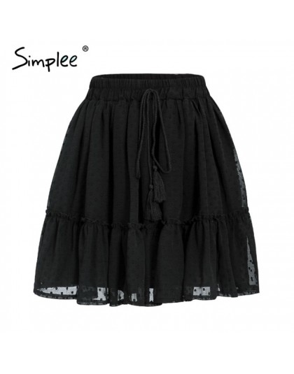Simplee Casual polka dot mini falda de mujer de cintura alta A línea coreana borla Rosa falda de verano Sexy colmena playa femen