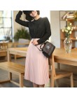 Primavera y otoño nueva moda mujer alta cintura plisada Color sólido media longitud falda elástica promociones señora negro rosa