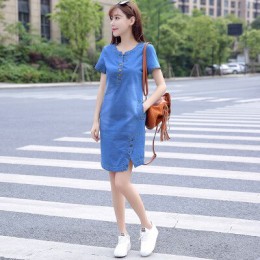 Vestido de mezclilla coreano para mujer 2019 nuevo verano Casual Jeans vestido con botón bolsillo Mini vestido de mezclilla Sexy
