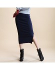 Mujeres, elegante Split Sexy Slim falda alta cintura Kintting señoras de algodón faldas de verano Mid-Calf Bodycon lápiz falda s