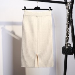 Falda de tubo Midi elegante ceñida en la espalda para mujer Otoño Invierno falda de punto informal Faldas de cintura alta para m