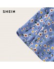 SHEIN Boho Navy Ditsy estampado Floral Paperbag cintura faldas acampanadas mujeres verano 2019 Casual Frilled plisado Mini falda