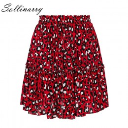 Sollinarry rojo volantes leopardo Otoño Invierno faldas mujeres Sexy Boho Mini falda Retro Casual una línea alta cintura chicas 