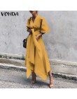 VONDA 2019 vestido de verano Vintage largo Maxi vestido de mujer de manga corta Sexy cuello en V asimétrico de alta cintura Vest