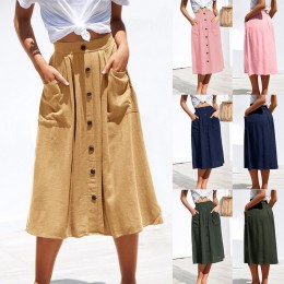 LASPERAL 2019 otoño verano moda Casual mujer Color puro faldas de cintura alta botones de un solo pecho Falda Midi bolsillo ofer
