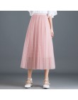 Nueva falda de tul de malla con cuentas para mujer Primavera Verano 2019 cintura alta elástica A línea media pantorrilla Midi la