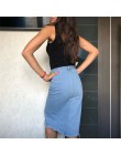 Nueva Falda Midi de mezclilla recta informal para mujer de color 2019 con abertura de bolsillo de cintura alta de media pantorri