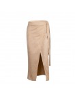OOTN Falda larga de gamuza de color caqui para mujer Otoño Invierno falda de abrigo Casual de encaje para mujer de cintura alta 
