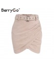 BerryGo cintura alta cinturón gamuza cuero Falda Mujer Otoño Invierno irregular bodycon mini falda Sexy streetwear mujer falda i