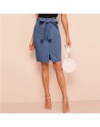 Falda de mezclilla con cinturón frontal SHEIN faldas de cambio de moda Casual de verano para mujer azul con cremallera sólida es