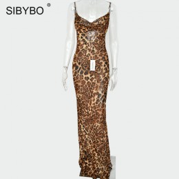 Sibybo leopardo estampado Spaghetti Strap Sexy vestido de mujer otoño sin mangas cuello en V suelto Mini vestido Bodycon espalda